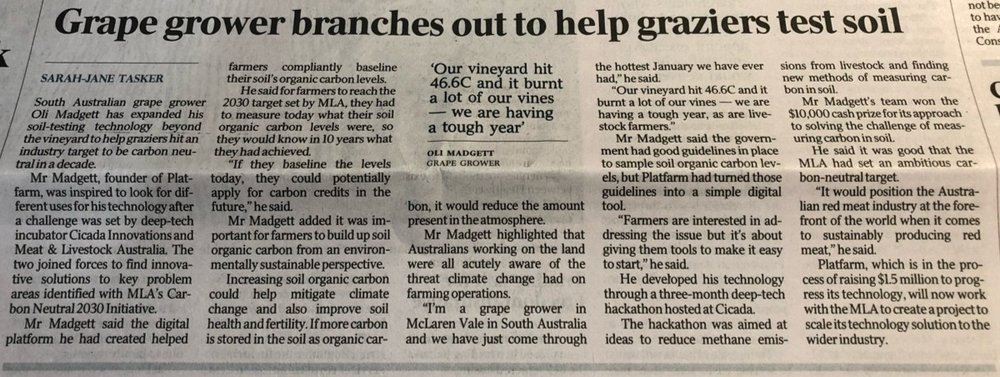 From The Australian 6 February 2019 "Grape grower branches out to help graziers test soil